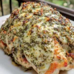 BAKED PESTO CHICKEN centered hero view, clean and uncluttered