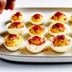 BEST DEVILED EGGS RECIPE centered hero view, clean and uncluttered