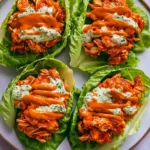 BUFFALO CHICKEN LETTUCE WRAPS centered hero view, clean and uncluttered