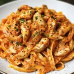 CAJUN CHICKEN PASTA RECIPE centered hero view, clean and uncluttered