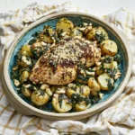 CHICKEN AND POTATOES WITH GARLIC PARMESAN centered hero view, clean and uncluttered