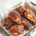 CRISPY AIR FRYER CHICKEN THIGHS centered hero view, clean and uncluttered