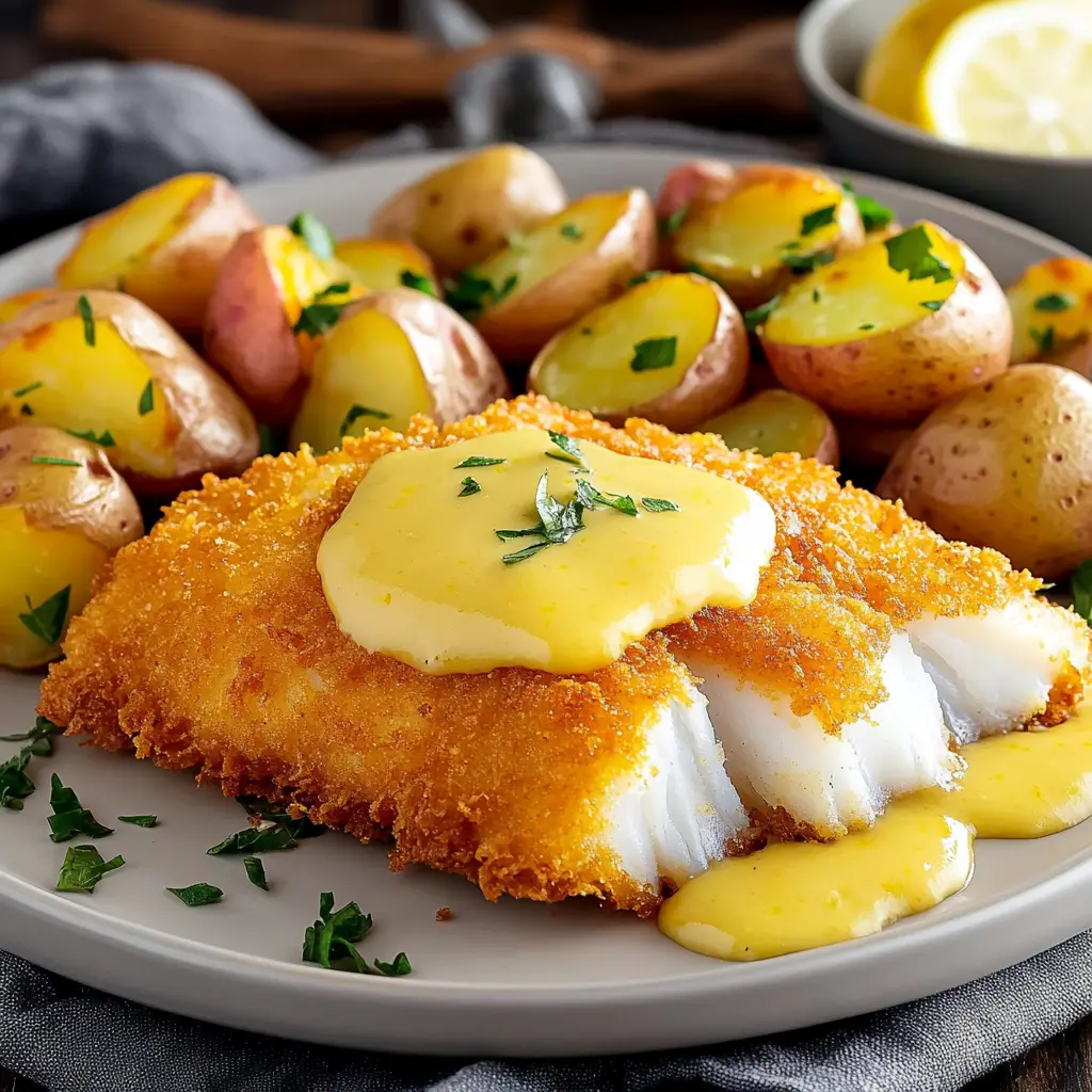 Crispy Battered Cod with Lemon Butter Sauce Easy Weeknight Dinner