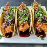CRISPY CHICKEN WONTON TACOS centered hero view, clean and uncluttered