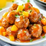 CROCK POT SWEET AND SOUR MEATBALLS centered hero view, clean and uncluttered