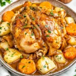 CROCKPOT CHICKEN POT ROAST centered hero view, clean and uncluttered