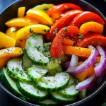 CUCUMBER SWEET PEPPER SALAD centered hero view, clean and uncluttered