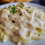 DUMP AND BAKE CHICKEN ALFREDO centered hero view, clean and uncluttered