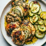 GARLIC HERB CHICKEN WITH ZUCCHINI centered hero view, clean and uncluttered