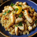 GARLIC LEMON CHICKEN QUINOA centered hero view, clean and uncluttered