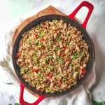 GROUND TURKEY AND RICE SKILLET centered hero view, clean and uncluttered