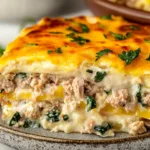 HIGH PROTEIN GROUND TURKEY CASSEROLE centered hero view, clean and uncluttered