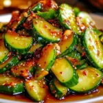 KOREAN CUCUMBER SALAD centered hero view, clean and uncluttered
