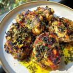 LEMON HERB ROASTED CHICKEN THIGHS recipe, served and ready to eat, easy homemade dinner