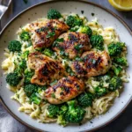 LEMON PEPPER CHICKEN BROCCOLI ORZO centered hero view, clean and uncluttered