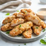LOW CARB PARMESAN CHICKEN TENDERS AIR FRYER centered hero view, clean and uncluttered