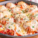 MEATBALL PARMESAN SKILLET centered hero view, clean and uncluttered