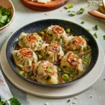 ONE PAN DUMPLING DINNER centered hero view, clean and uncluttered
