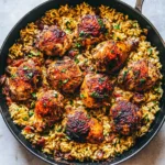 ONE PAN SPANISH CHICKEN AND RICE centered hero view, clean and uncluttered