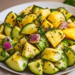 PINEAPPLE CUCUMBER SALAD centered hero view, clean and uncluttered