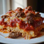 PIZZA CASSEROLE LOW CARB centered hero view, clean and uncluttered