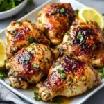 SHEET PAN LEMON BALSAMIC CHICKEN centered hero view, clean and uncluttered