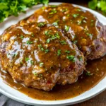 SLOW COOKER SALISBURY STEAK centered hero view, clean and uncluttered