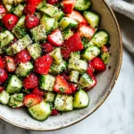 STRAWBERRY CUCUMBER SALAD centered hero view, clean and uncluttered