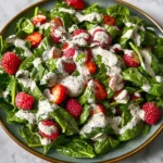 STRAWBERRY SPINACH SALAD WITH POPPY SEED DRESSING centered hero view, clean and uncluttered