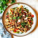 TURKISH PASTA GROUND MEAT recipe, served and ready to eat, easy homemade dinner