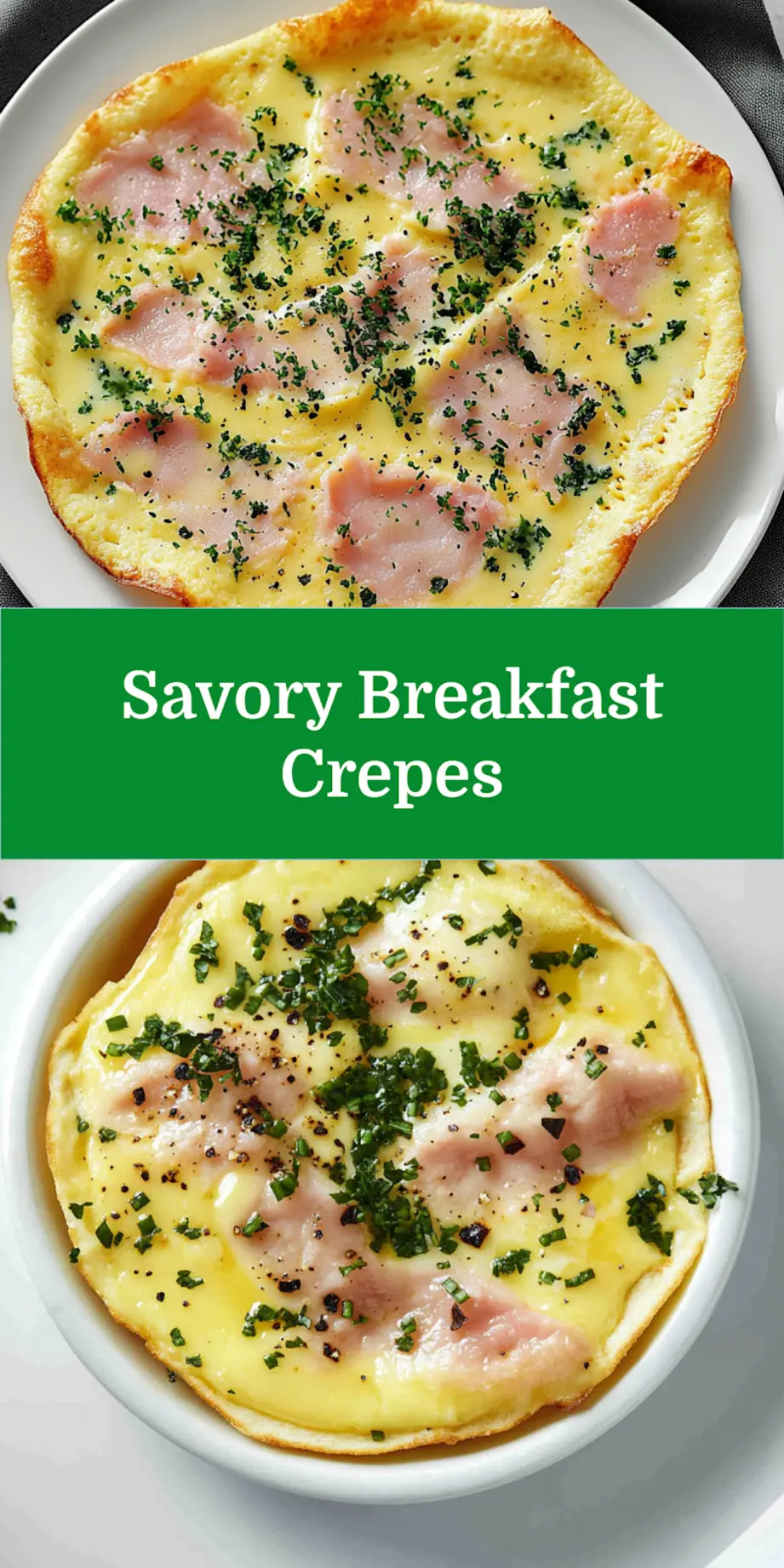 Savory breakfast crepes with eggs and vegetables, Pinterest-ready image