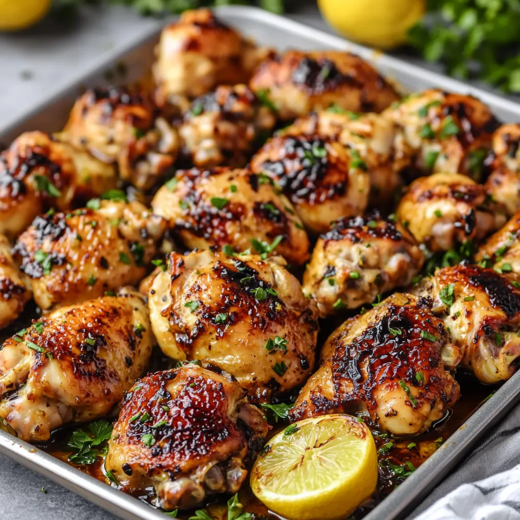Sheet Pan Lemon Balsamic Chicken Easy Weeknight Dinner 6 Sheet Pan Lemon Balsamic Chicken centered hero view, clean and uncluttered