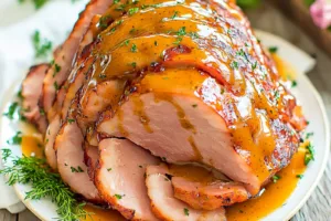 SLOW COOKER EASTER HAM HONEY MUSTARD centered hero view, clean and uncluttered