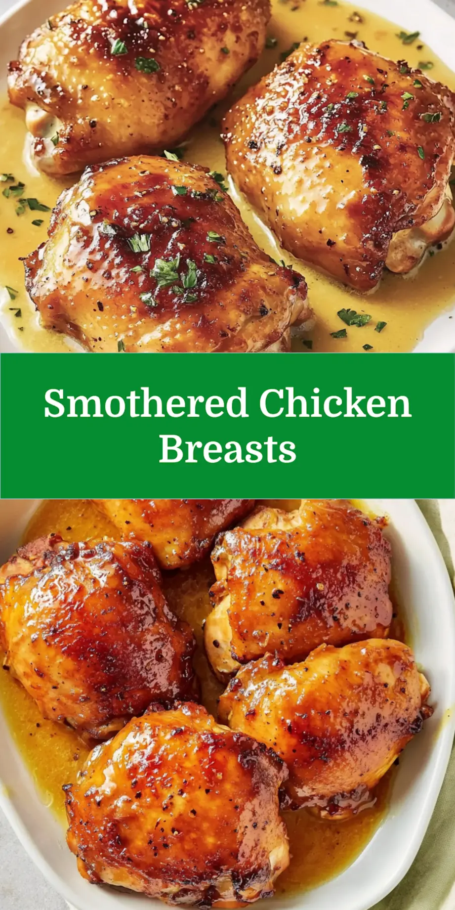 Smothered Chicken Breasts Easy Comforting Weeknight Dinner 7 SMOTHERED CHICKEN BREASTS centered hero view, clean and uncluttered_pin