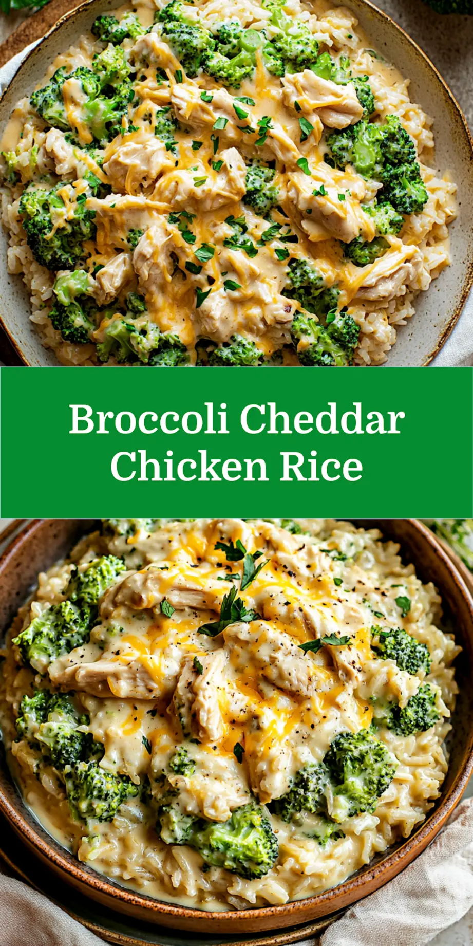 Souper Creamy Broccoli Cheddar Chicken Rice Easy Weeknight Dinner 7 SOUPER CREAMY BROCCOLI CHEDDAR CHICKEN RICE centered hero view, clean and uncluttered_pin