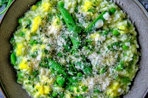 SPRING PEA RISOTTO centered hero view, clean and uncluttered