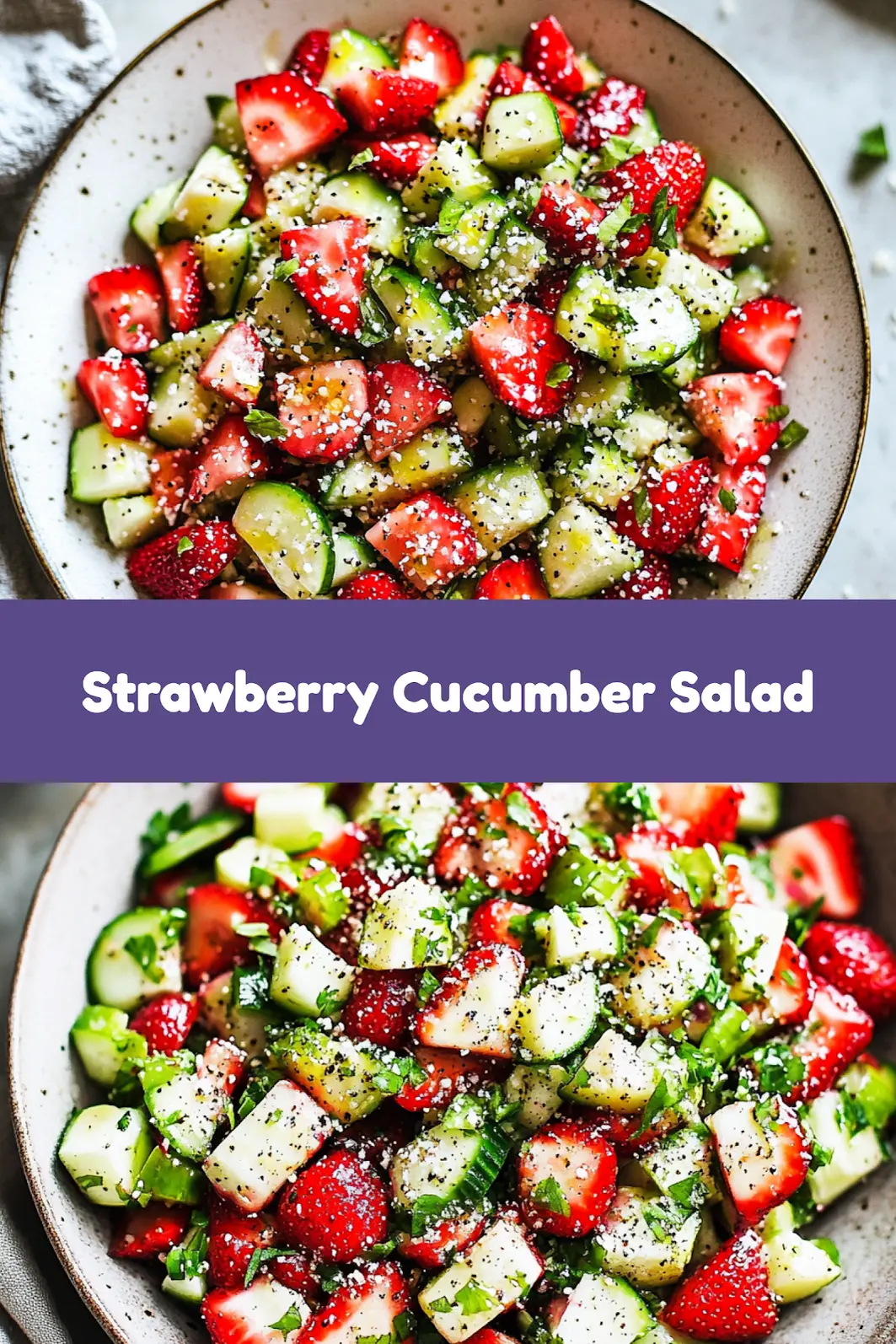 STRAWBERRY CUCUMBER SALAD centered hero view, clean and uncluttered_pin