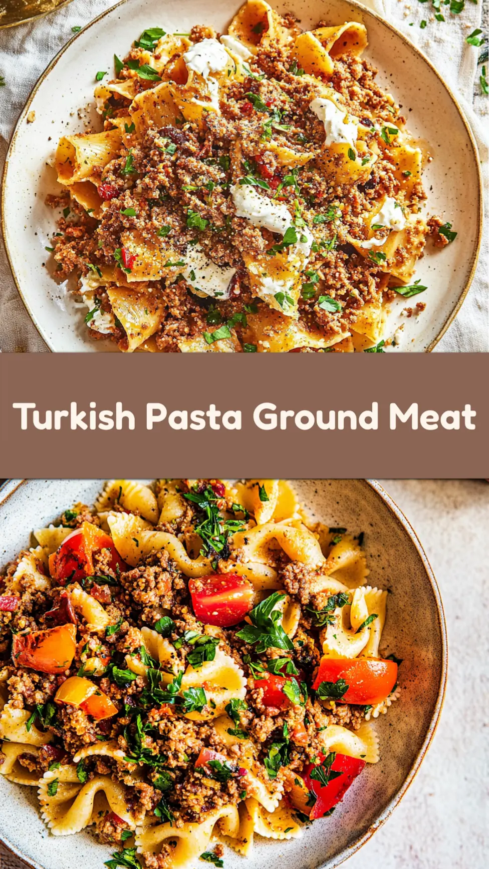 TURKISH PASTA GROUND MEAT recipe, served and ready to eat, easy homemade dinner