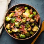 Air Fryer Brussels Sprouts Bacon recipe, served and ready to eat, easy homemade dinner