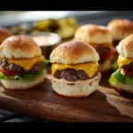 Air Fryer Cheeseburger Sliders recipe, served and ready to eat, easy homemade dinner