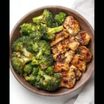 Air Fryer Chicken Broccoli recipe, served and ready to eat, easy homemade dish