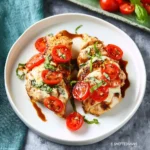 Air Fryer Chicken Caprese recipe, served and ready to eat, easy homemade dish
