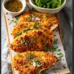 Air Fryer Chicken Cutlets Parmesan recipe, served and ready to eat, easy homemade dish
