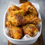 Air Fryer Chicken Drumsticks Garlic Parmesan recipe, served and ready to eat, easy homemade dinner