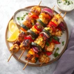 Air Fryer Chicken Kabobs recipe, served and ready to eat, easy homemade dish