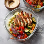 Air Fryer Chicken Meal Prep Bowls recipe, served and ready to eat, easy homemade dinner