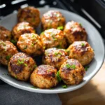 Air Fryer Chicken Meatballs High Protein recipe, served and ready to eat, easy homemade dish