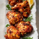 Air Fryer Chicken Thighs recipe, served and ready to eat, easy homemade dish