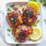 Air Fryer Chicken Thighs Garlic Butter recipe, served and ready to eat, easy homemade dinner