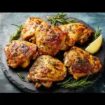 Air Fryer Chicken Thighs Lemon Herb recipe, served and ready to eat, easy homemade dinner